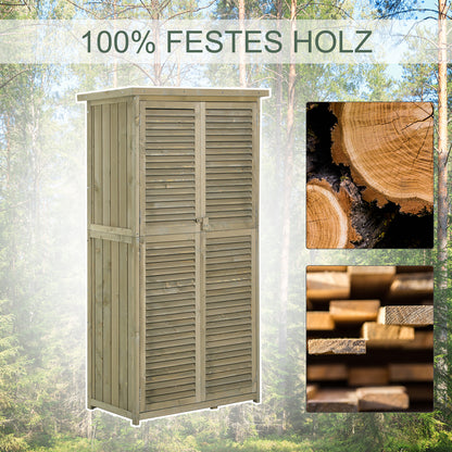 Gartenschrank Wetterfest, Gartenschrank Holz, Geräteschuppen, Gerätehaus mit Asphaltdach, Lamellentür, 4 Fächer, Outsunny, 5