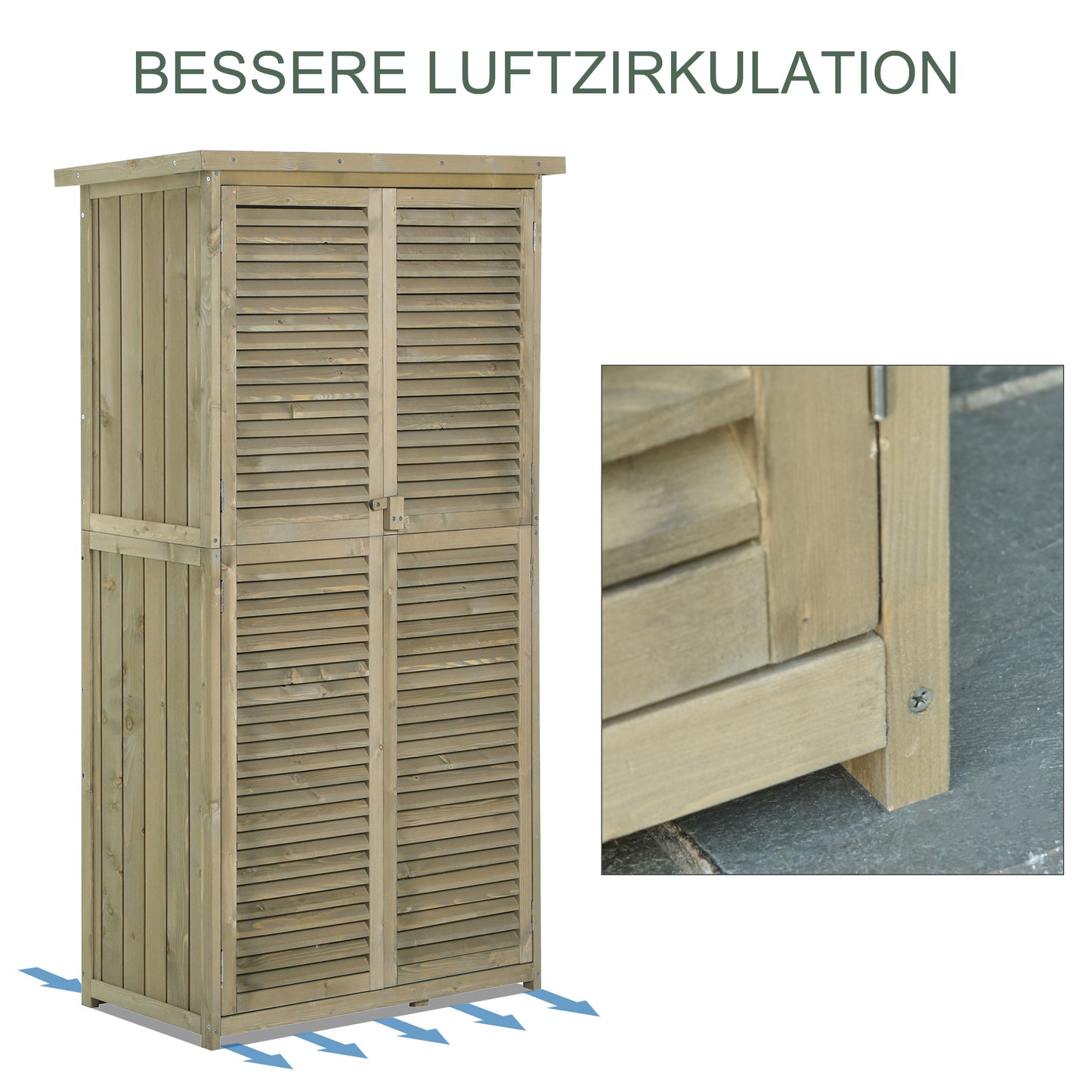 Gartenschrank Wetterfest, Gartenschrank Holz, Geräteschuppen, Gerätehaus mit Asphaltdach, Lamellentür, 4 Fächer, Outsunny, 6