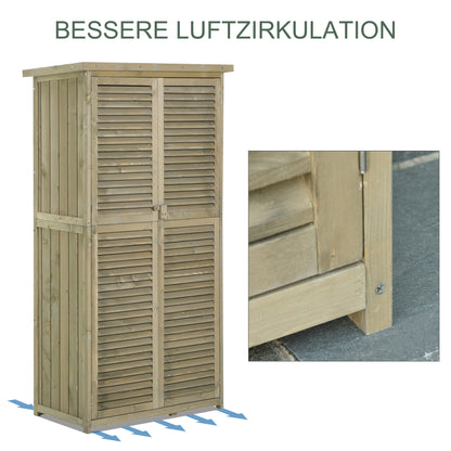 Gartenschrank Wetterfest, Gartenschrank Holz, Geräteschuppen, Gerätehaus mit Asphaltdach, Lamellentür, 4 Fächer, Outsunny, 6