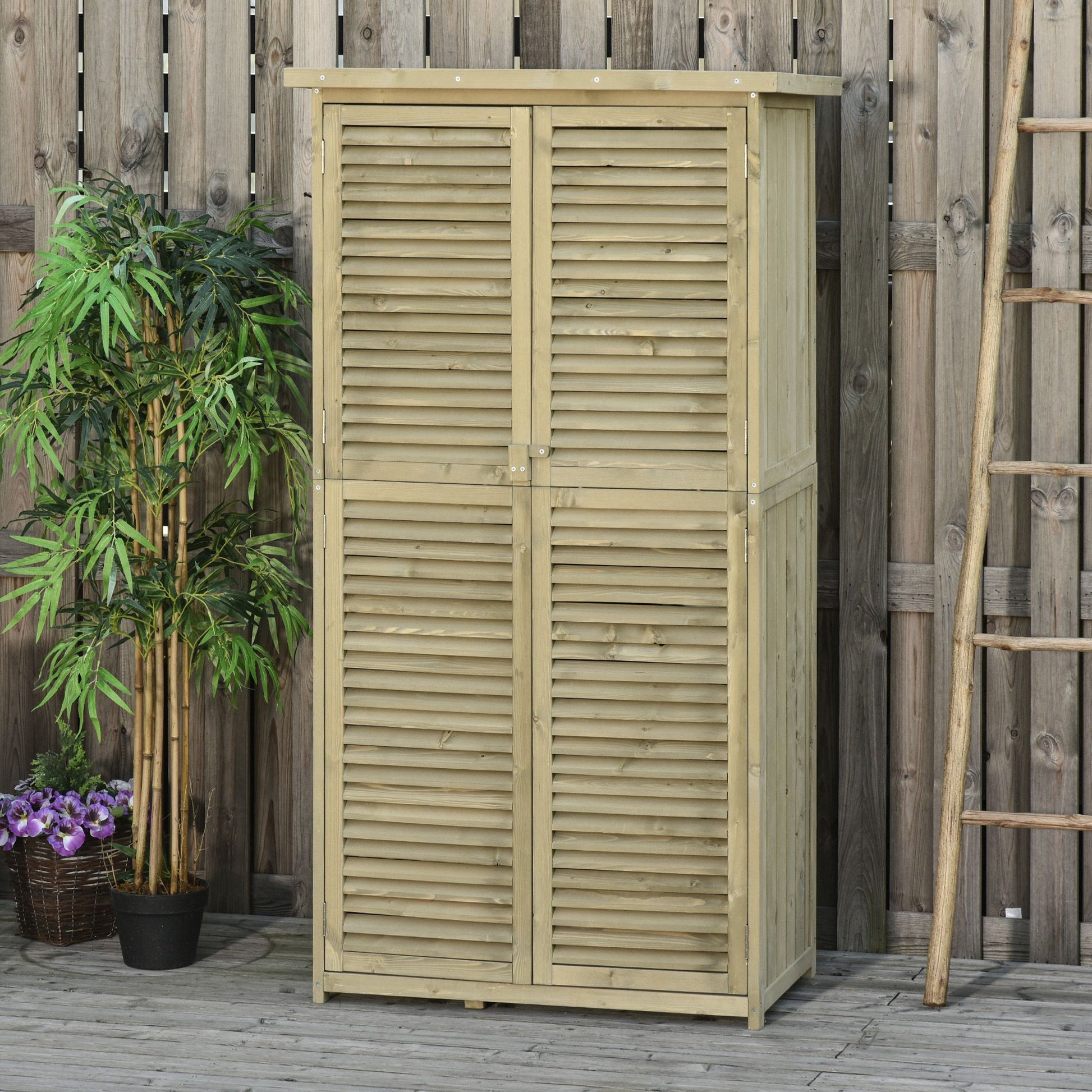 Gartenschrank Wetterfest, Gartenschrank Holz, Geräteschuppen, Gerätehaus mit Asphaltdach, Lamellentür, 4 Fächer, Outsunny, 9