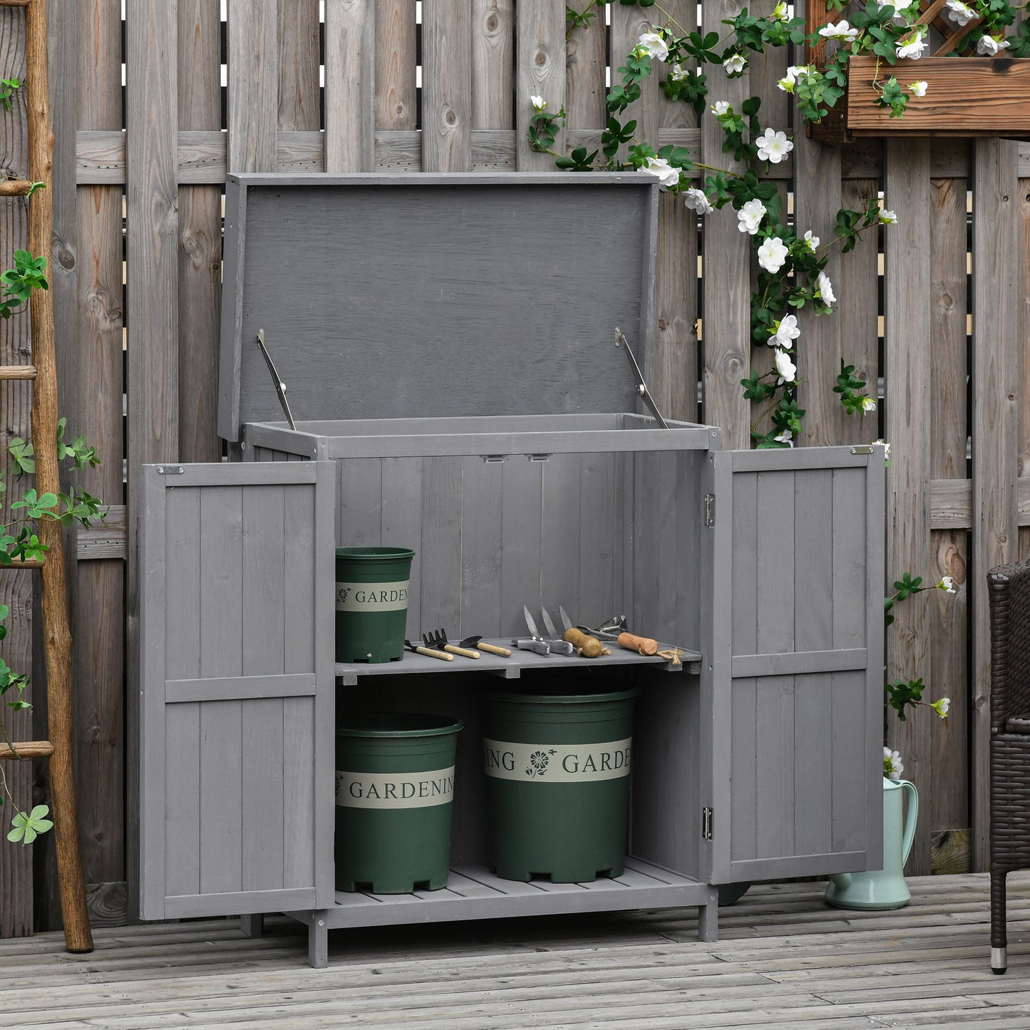 Gartenschrank Wetterfest, Gartenschrank Holz, Geräteschuppen, Geräteschrank aus Tannenholz, Doppeltür, 2 Fächer, Outsunny, 2