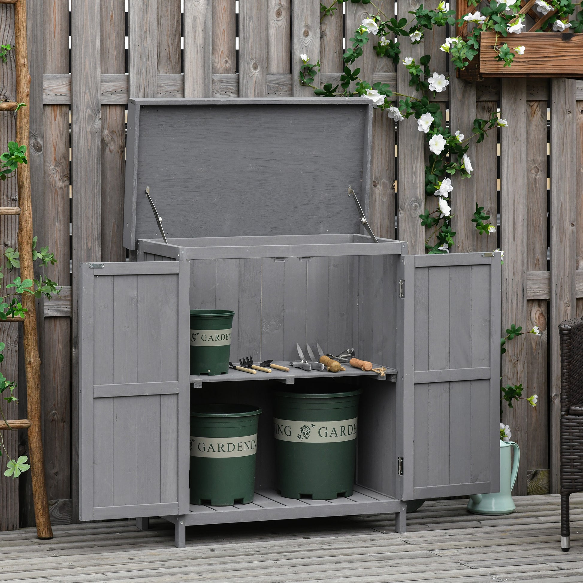 Gartenschrank Wetterfest, Gartenschrank Holz, Geräteschuppen, Geräteschrank aus Tannenholz, Doppeltür, 2 Fächer, Outsunny, 2