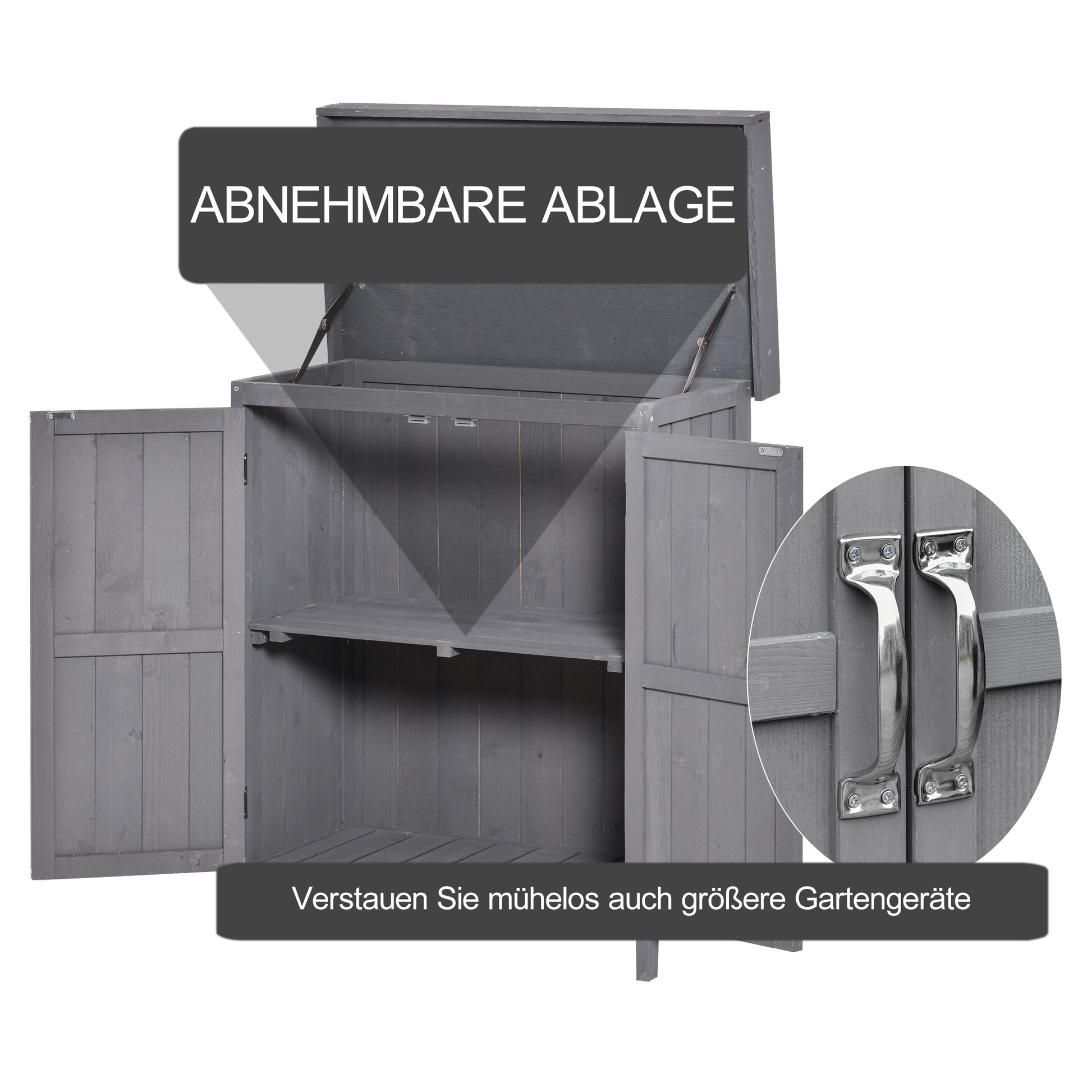 Gartenschrank Wetterfest, Gartenschrank Holz, Geräteschuppen, Geräteschrank aus Tannenholz, Doppeltür, 2 Fächer, Outsunny, 4