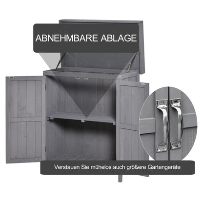 Gartenschrank Wetterfest, Gartenschrank Holz, Geräteschuppen, Geräteschrank aus Tannenholz, Doppeltür, 2 Fächer, Outsunny, 4