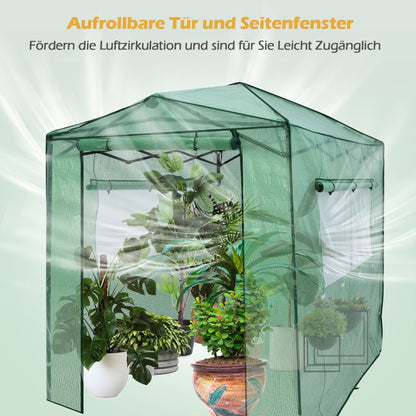 Gewächshaus, Foliengewächshaus, Gewächshaus groß, Tragbares Pop-up-Gewächshaus Begehbares, Gewächshaus folie 180 x 250 x 230 cm, Grün, Costway, 3
