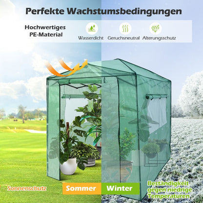 Gewächshaus, Foliengewächshaus, Gewächshaus groß, Tragbares Pop-up-Gewächshaus Begehbares, Gewächshaus folie 180 x 250 x 230 cm, Grün, Costway, 4