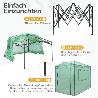 Gewächshaus, Foliengewächshaus, Gewächshaus groß, Tragbares Pop-up-Gewächshaus Begehbares, Gewächshaus folie 180 x 250 x 230 cm, Grün, Costway, 5