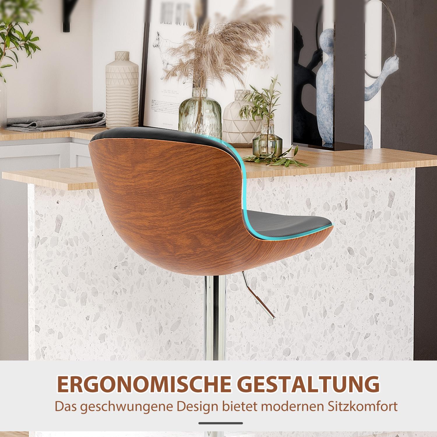 Barhocker höhenverstellbar, Barhocker 2er set, mit Fußstütze, Barstuhl mit Rückenlehne, Bistrohocker, Schwarz, HOMCOM, 2