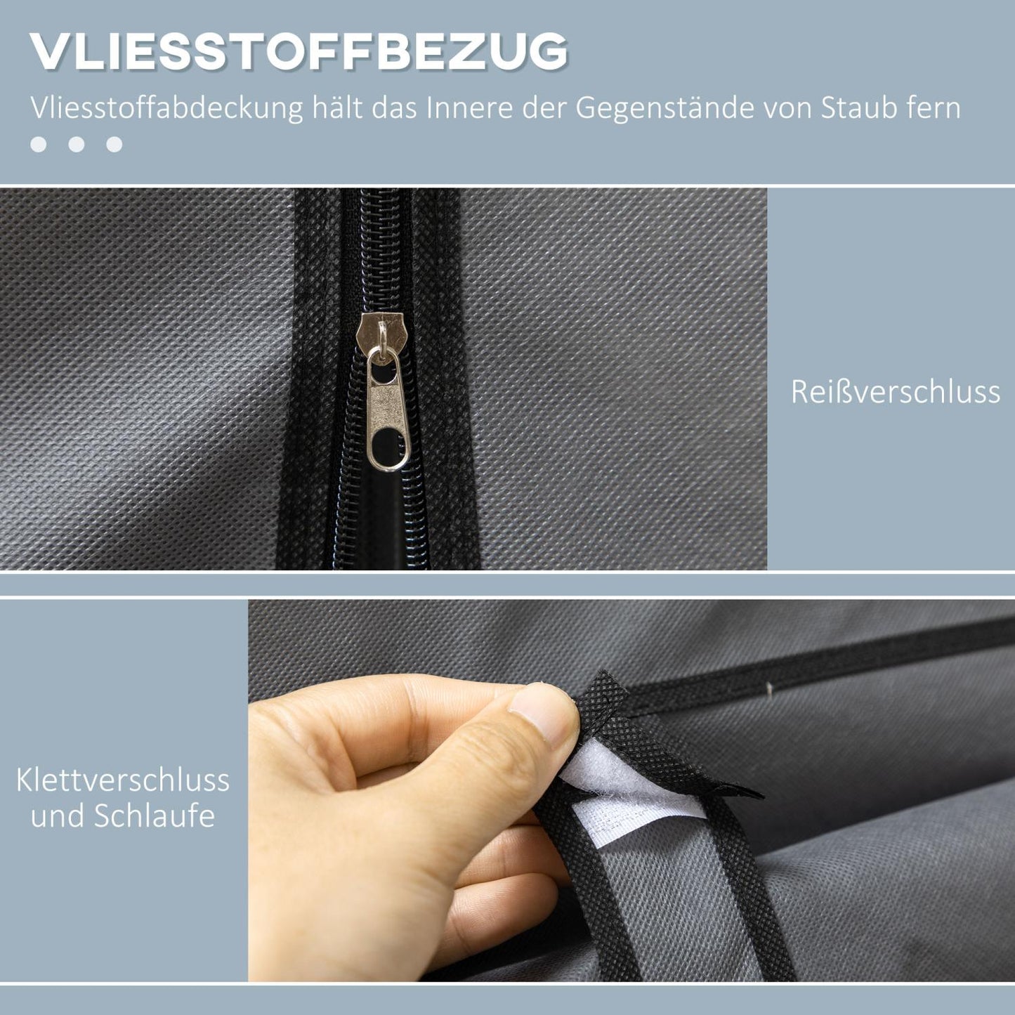 Stoffkleiderschrank, Faltschrank, Faltbarer Kleiderschrank, Stoffschrank, mit Reißverschluss, Dunkelgrau, HOMCOM, 3
