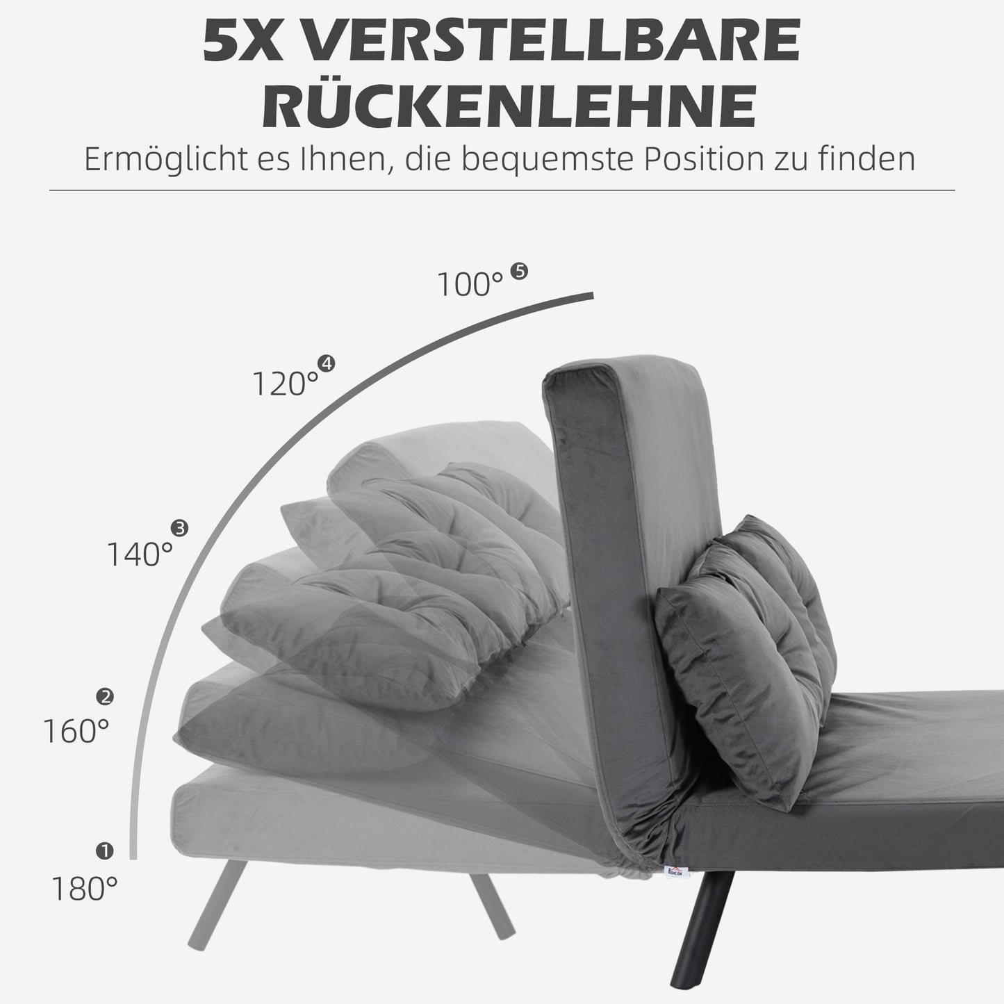 HOMCOM - Schlafsofa mit Bettkasten Couch mit Schlaffunktion Schlafcouch mit Samtoptik Rückenkissen 102 x 73 x 81 cm, Dunkelgrau
