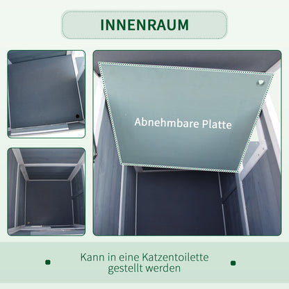 Katzenhaus, 2 Etagen Katzenvilla mit Treppen, Asphaltdach & Fenster, Tannenholz, 51x51x81,3cm, Grau, PawHut, 7