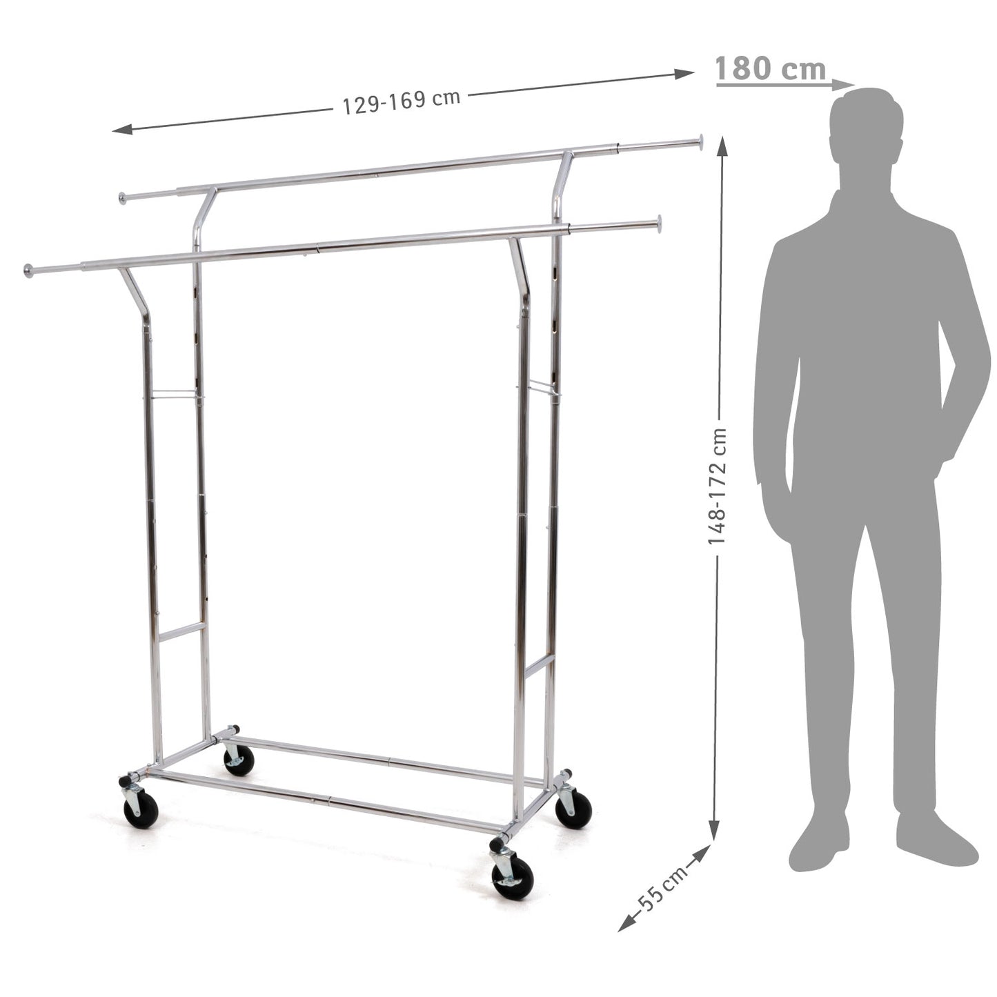 Kleiderständer, Kleiderstange auf Rollen, Schwerlast Kleiderständer, Kleiderstange Doppelt, Bis 110Kg, Tatkraft Denver, 8