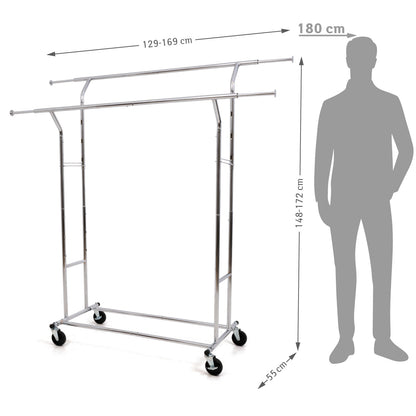 Kleiderständer, Kleiderstange auf Rollen, Schwerlast Kleiderständer, Kleiderstange Doppelt, Bis 110Kg, Tatkraft Denver, 8