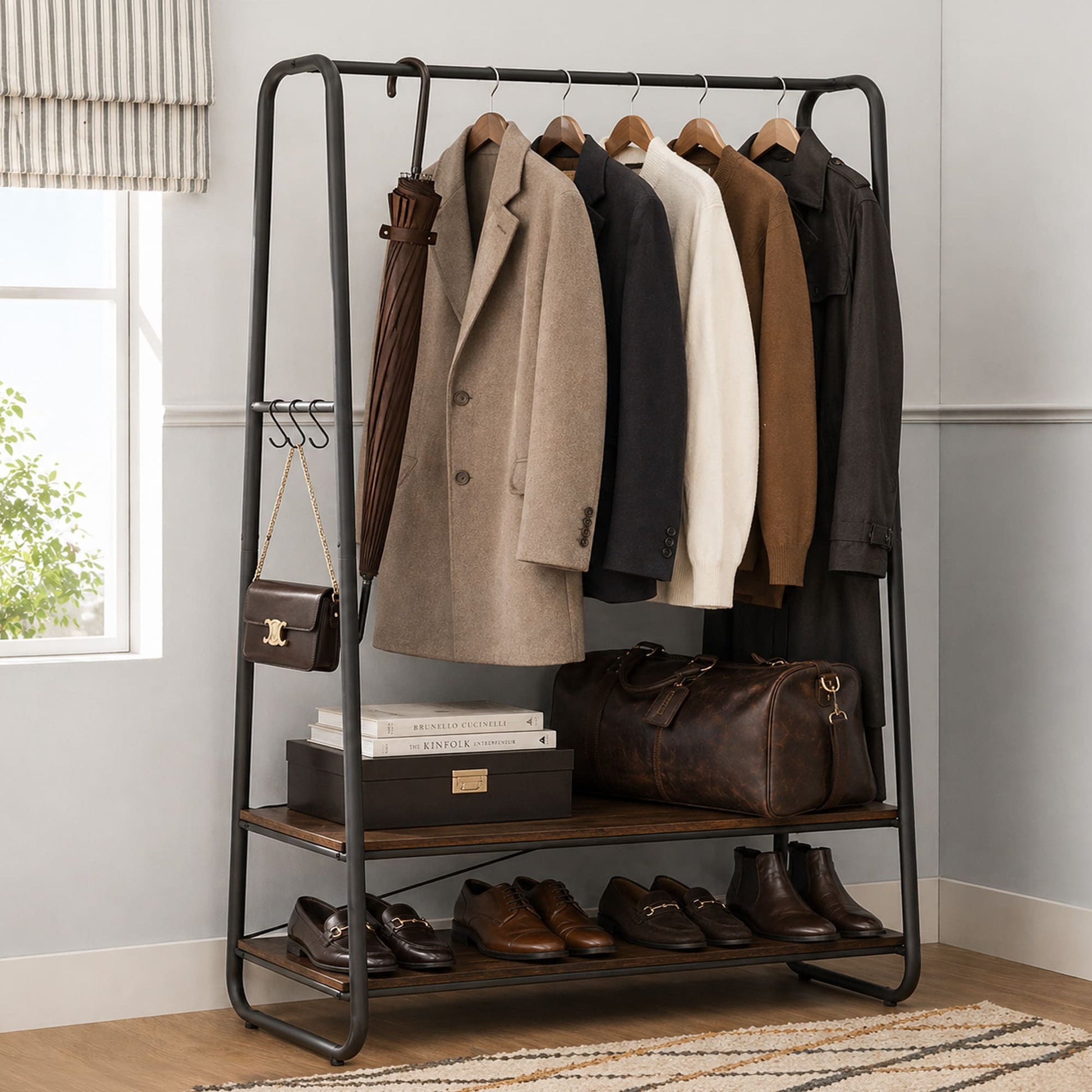 Kleiderständer Stabil, Garderobenständer, Schwerlast Kleiderständer, mit 2 Ablagen,  Jackenständer, Tatkraft Anneli, kleiderständer kaufen, 3