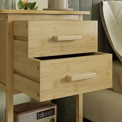 Nachttisch, 2er Set, Nachtschrank, Nachtkommode, mit 2 Schubladen, Ablage, Griff, Nachtkästchen, Beistelltisch, Natur, HOMCOM, 3