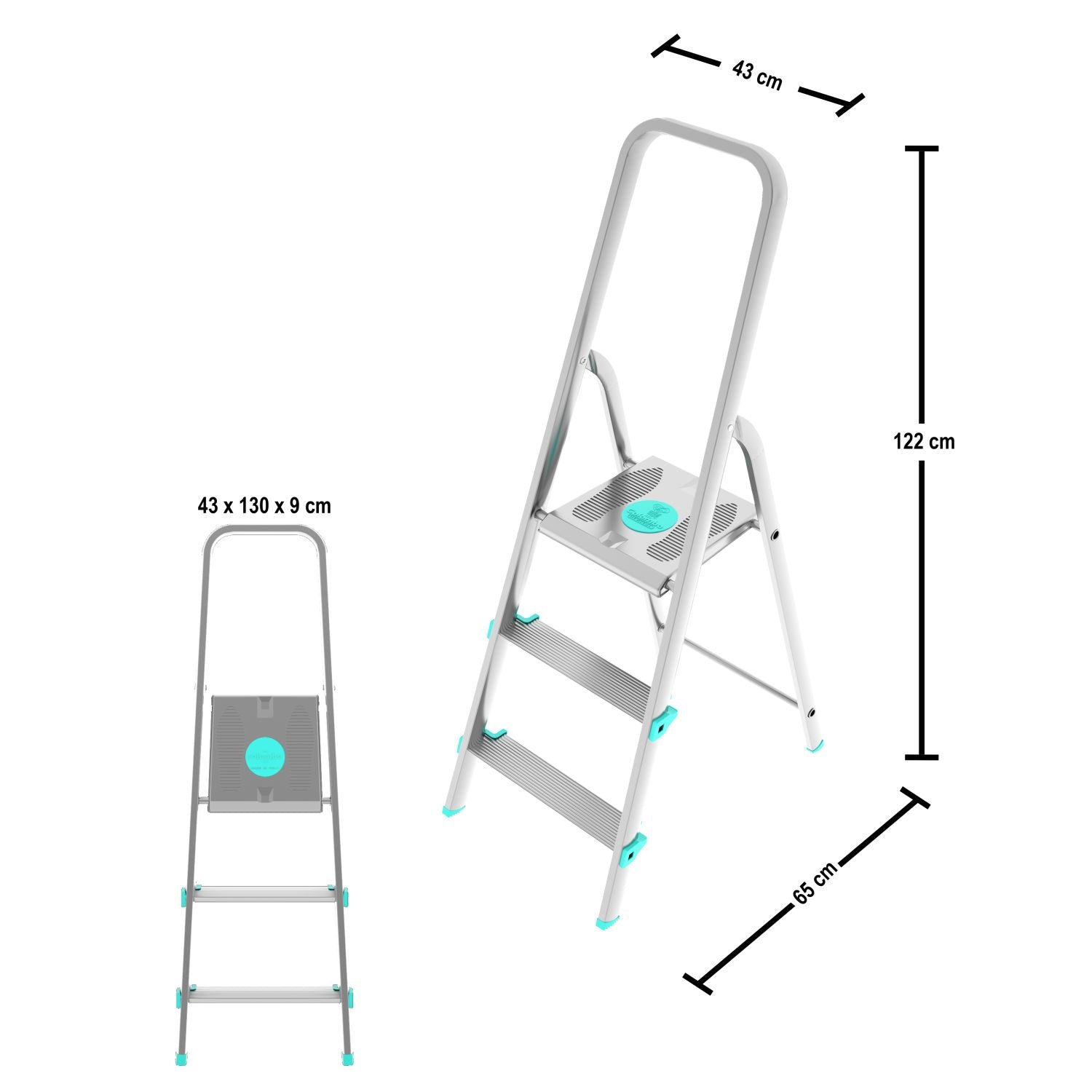 Trittleiter, Trittleiter 3 stufen, Trittleiter Klappbar, Höhe 61 cm,  Max, Belastbar 150 kg, Aluminium, Hergestellt in Italien, Colombo LIBELLULA 3 stufen, 3