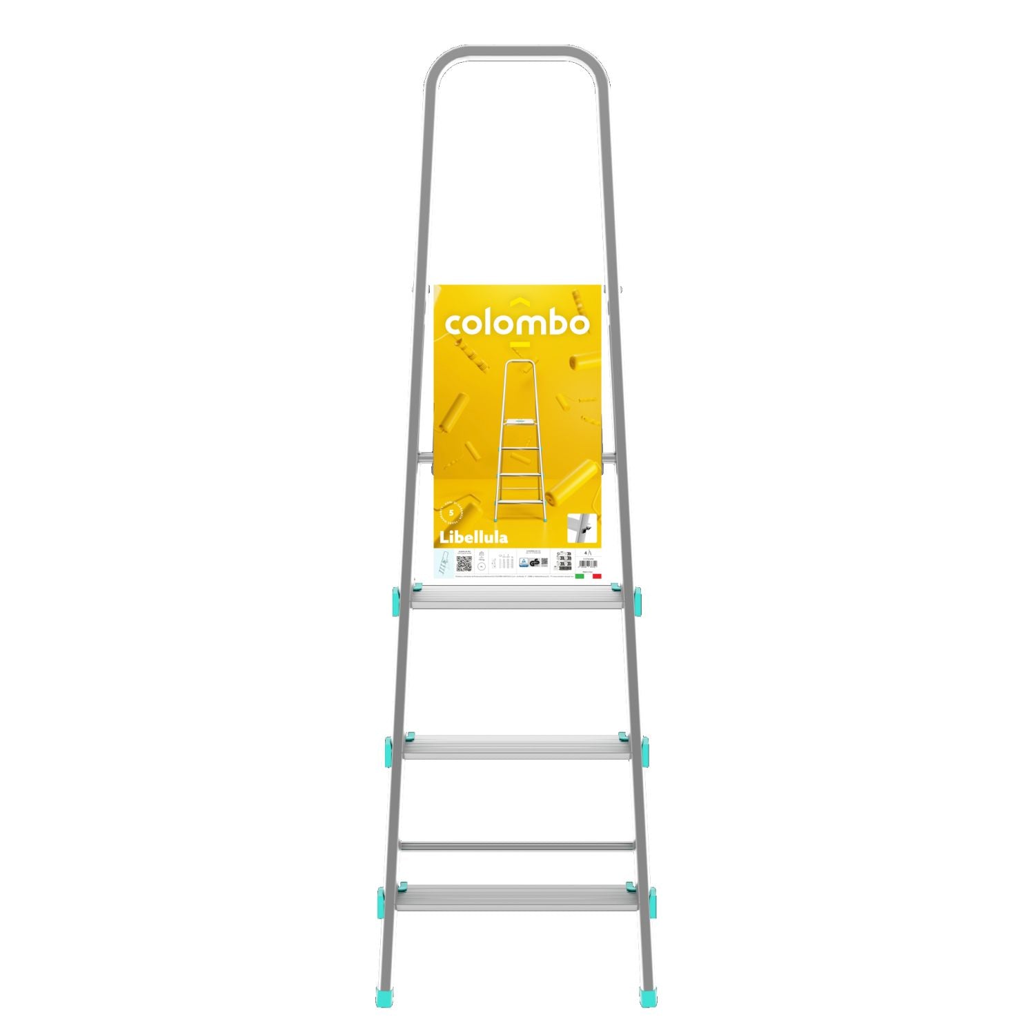 Trittleiter, Trittleiter 4 stufen, Trittleiter Klappbar, Höhe 84 cm,  Max, Belastbar 150 kg, Aluminium, Hergestellt in Italien, Colombo LIBELLULA 4 stufen, 5