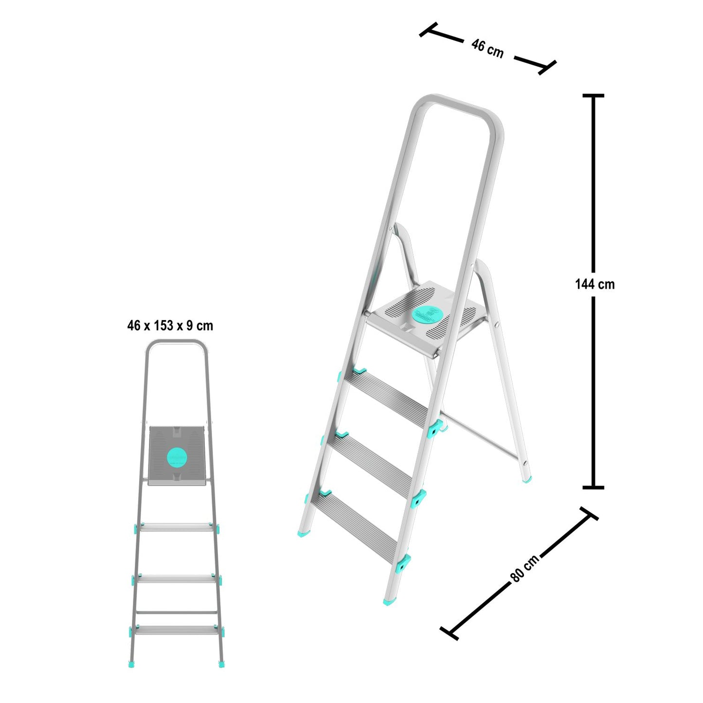 Trittleiter, Trittleiter 4 stufen, Trittleiter Klappbar, Höhe 84 cm,  Max, Belastbar 150 kg, Aluminium, Hergestellt in Italien, Colombo LIBELLULA 4 stufen, 3