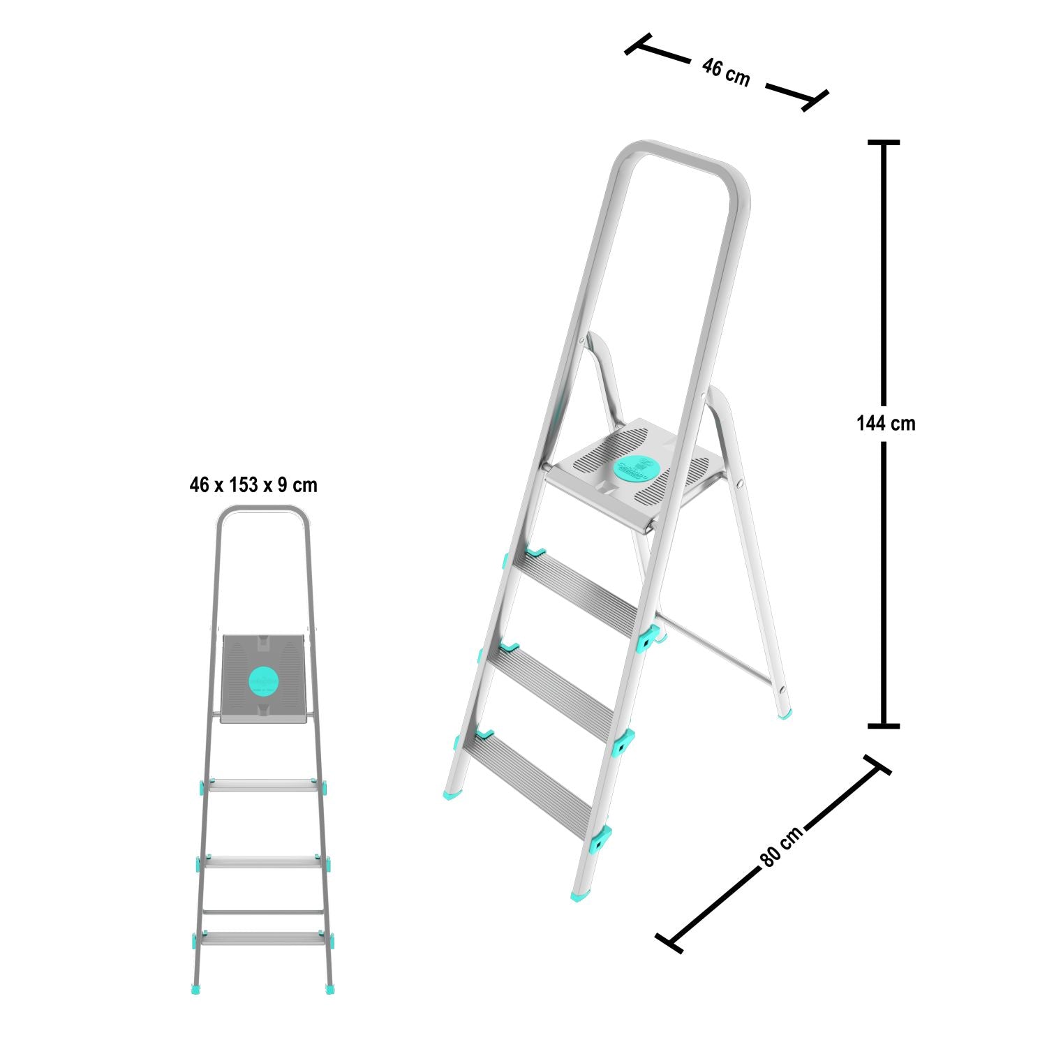 Trittleiter, Trittleiter 4 stufen, Trittleiter Klappbar, Höhe 84 cm,  Max, Belastbar 150 kg, Aluminium, Hergestellt in Italien, Colombo LIBELLULA 4 stufen, 3