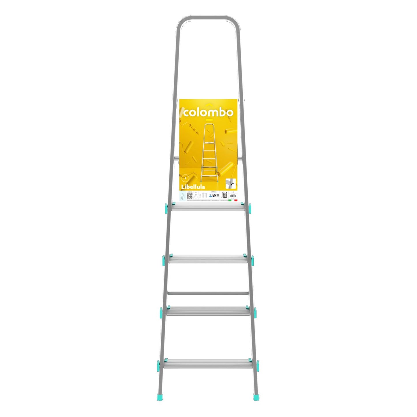 Trittleiter, Trittleiter 5 stufen, Trittleiter Klappbar, Höhe 106 cm,  Max, Belastbar 150 kg, Aluminium, Hergestellt in Italien, Colombo LIBELLULA 5 stufen, 5