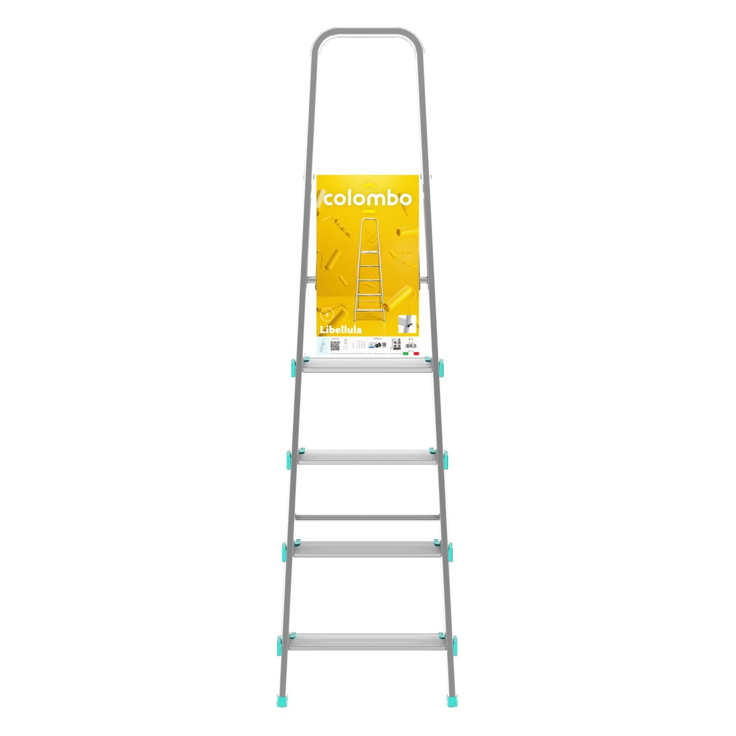 Trittleiter, Trittleiter 5 stufen, Trittleiter Klappbar, Höhe 106 cm,  Max, Belastbar 150 kg, Aluminium, Hergestellt in Italien, Colombo LIBELLULA 5 stufen, 5