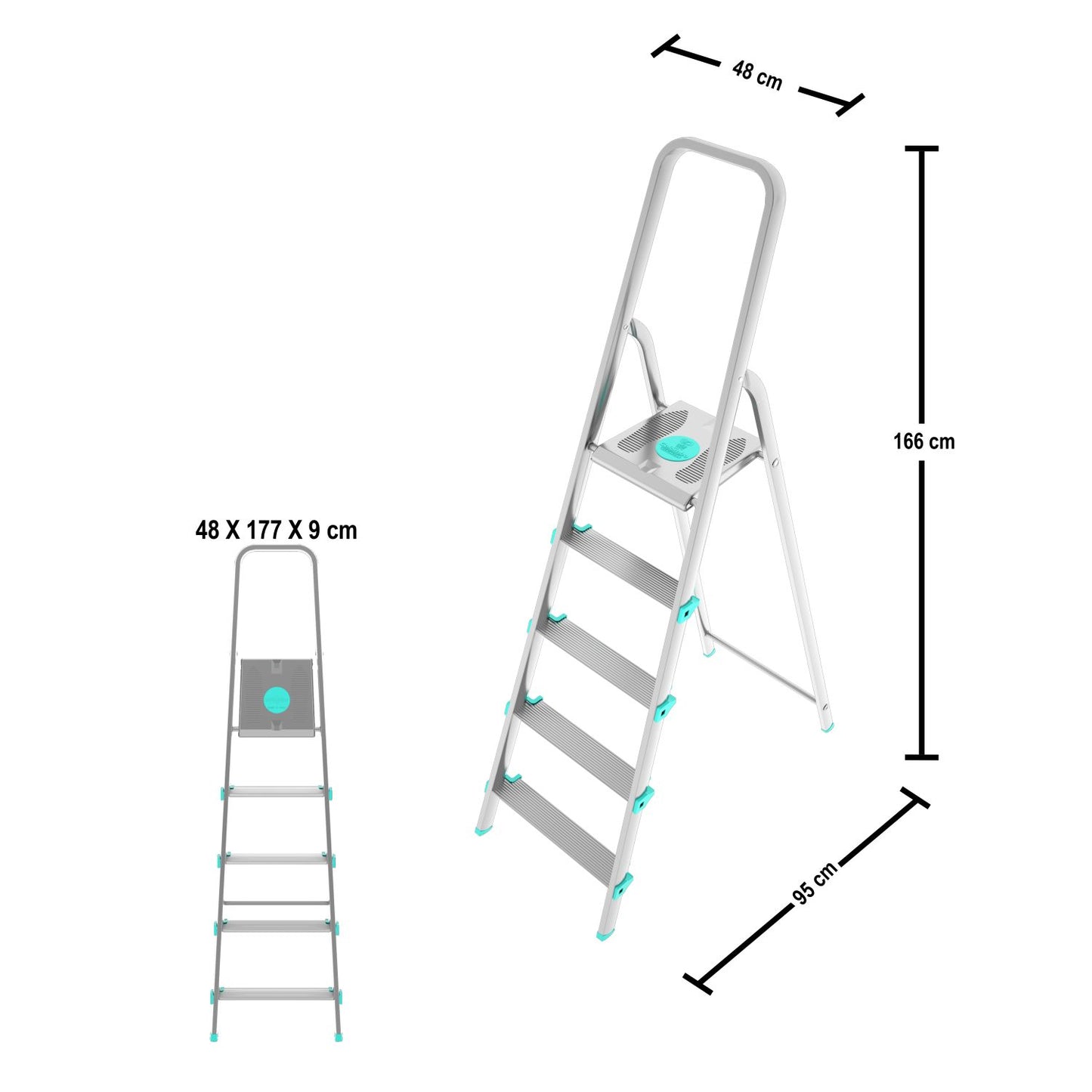 Trittleiter, Trittleiter 5 stufen, Trittleiter Klappbar, Höhe 106 cm,  Max, Belastbar 150 kg, Aluminium, Hergestellt in Italien, Colombo LIBELLULA 5 stufen, 4