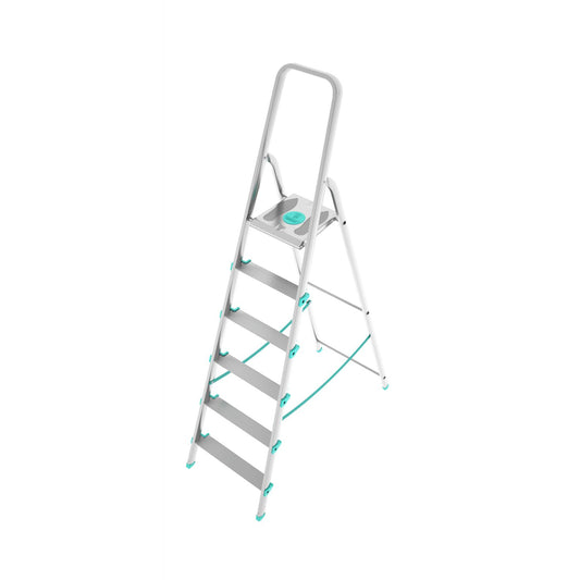 Trittleiter, Trittleiter 6 stufen, Trittleiter Klappbar, Höhe 129 cm,  Max, Belastbar 150 kg, Aluminium, Hergestellt in Italien, Colombo LIBELLULA 6 stufen, 1