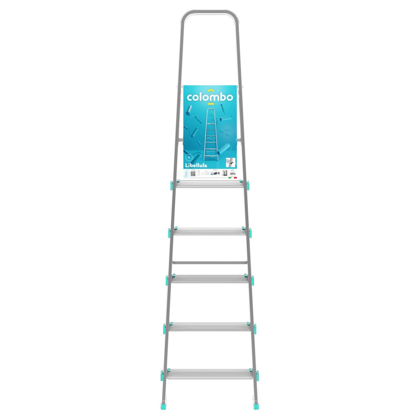 Trittleiter, Trittleiter 6 stufen, Trittleiter Klappbar, Höhe 129 cm,  Max, Belastbar 150 kg, Aluminium, Hergestellt in Italien, Colombo LIBELLULA 6 stufen, 5