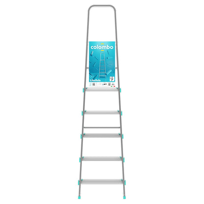 Trittleiter, Trittleiter 6 stufen, Trittleiter Klappbar, Höhe 129 cm,  Max, Belastbar 150 kg, Aluminium, Hergestellt in Italien, Colombo LIBELLULA 6 stufen, 5