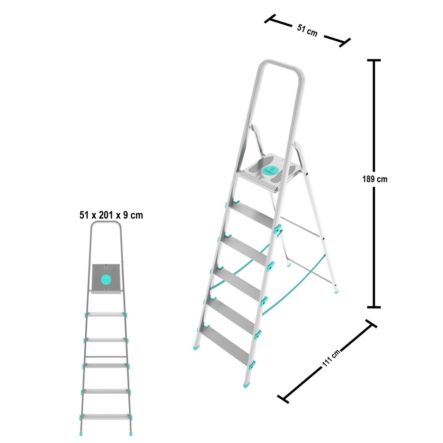 Trittleiter, Trittleiter 6 stufen, Trittleiter Klappbar, Höhe 129 cm,  Max, Belastbar 150 kg, Aluminium, Hergestellt in Italien, Colombo LIBELLULA 6 stufen, 3
