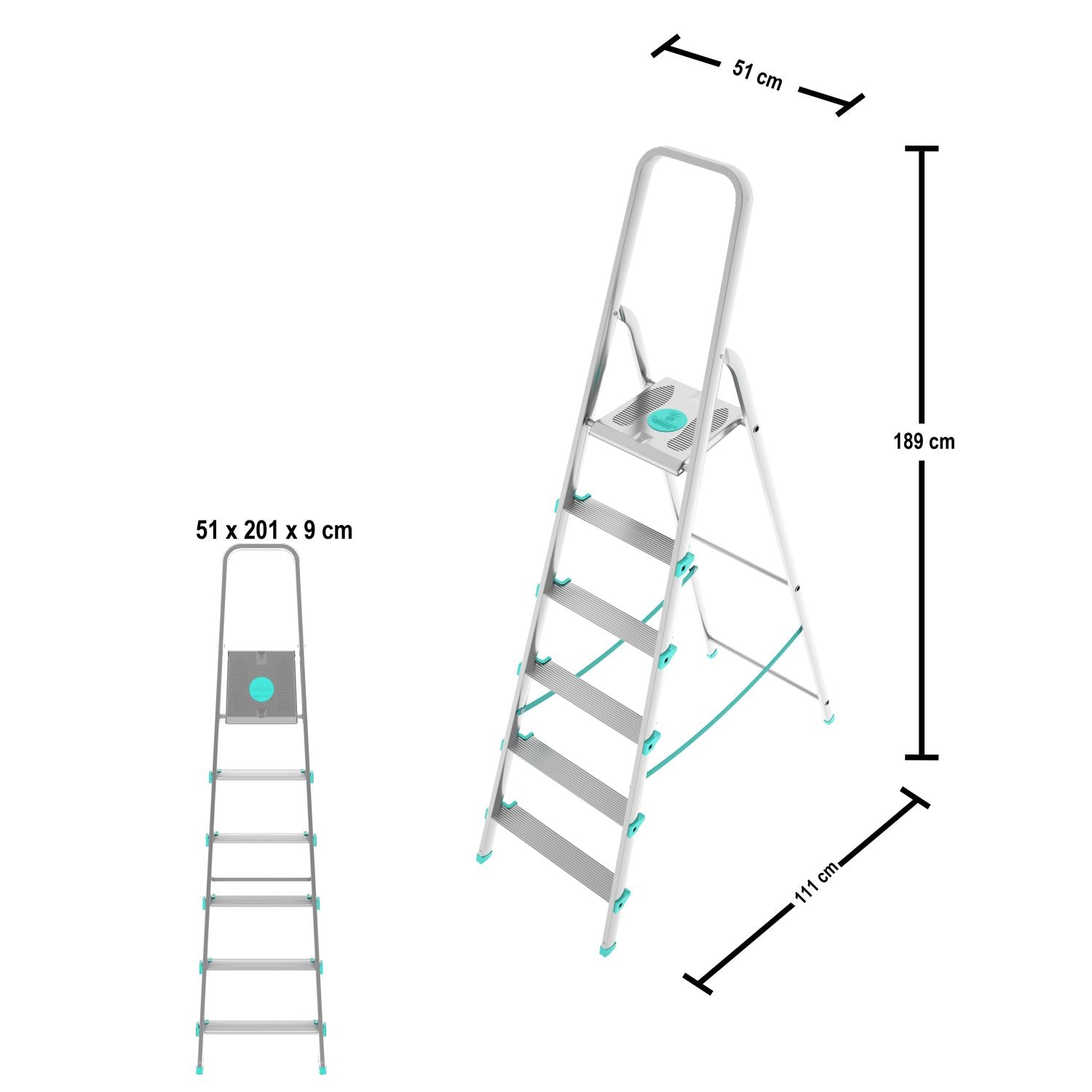 Trittleiter, Trittleiter 6 stufen, Trittleiter Klappbar, Höhe 129 cm,  Max, Belastbar 150 kg, Aluminium, Hergestellt in Italien, Colombo LIBELLULA 6 stufen, 3