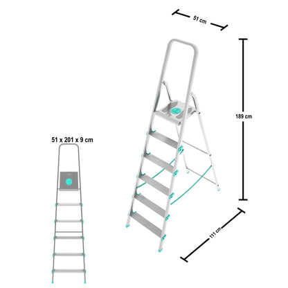 Trittleiter, Trittleiter 6 stufen, Trittleiter Klappbar, Höhe 129 cm,  Max, Belastbar 150 kg, Aluminium, Hergestellt in Italien, Colombo LIBELLULA 6 stufen, 3