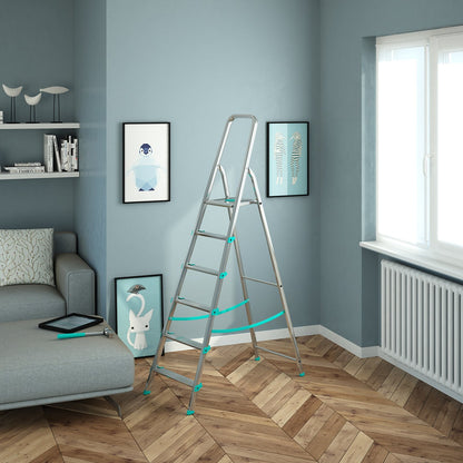 Trittleiter, Trittleiter 6 stufen, Trittleiter Klappbar, Höhe 129 cm,  Max, Belastbar 150 kg, Aluminium, Hergestellt in Italien, Colombo LIBELLULA 6 stufen, 2
