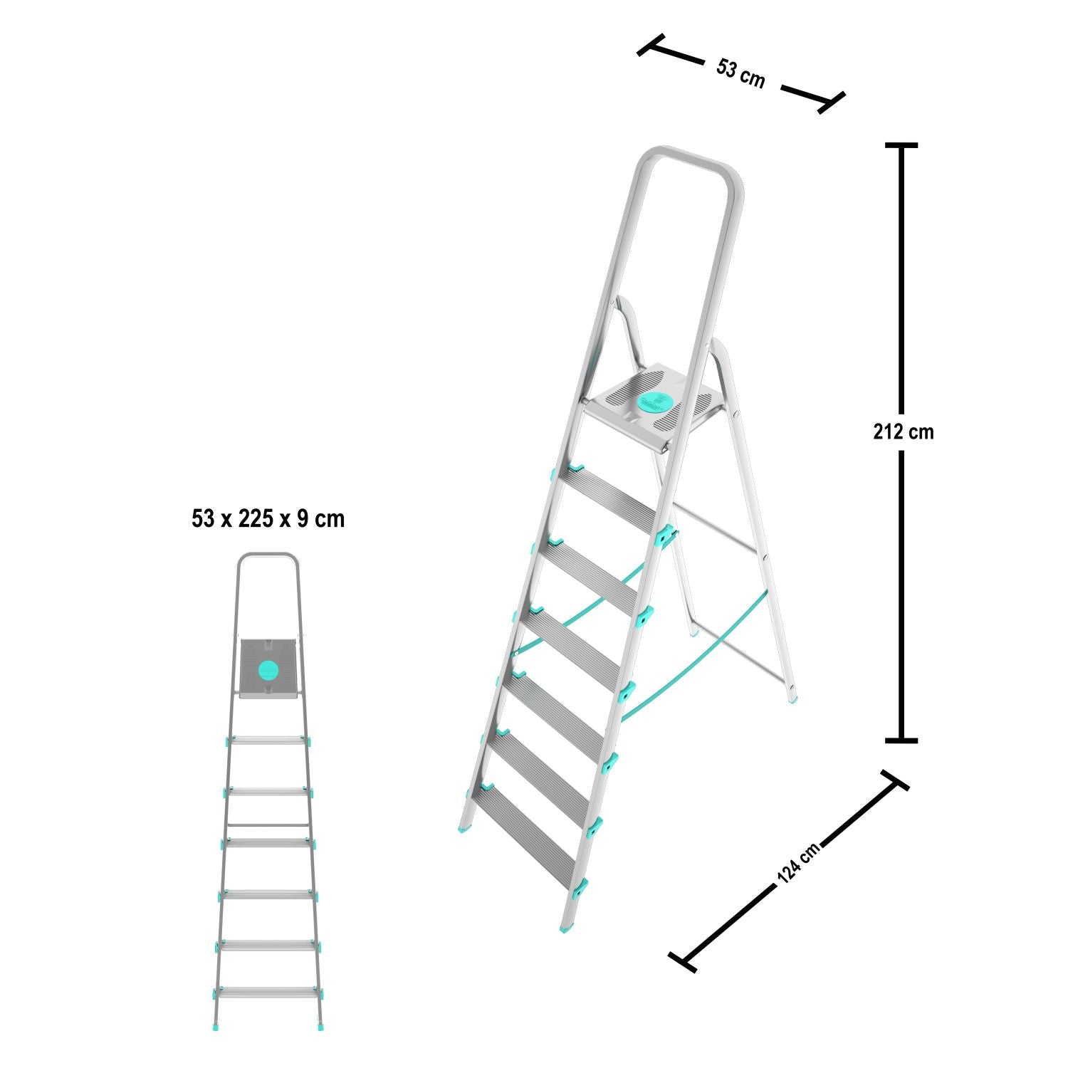 Trittleiter, Trittleiter 7 stufen, Trittleiter Klappbar, Höhe 152 cm,  Max, Belastbar 150 kg, Aluminium, Hergestellt in Italien, Colombo LIBELLULA 7 stufen, 3