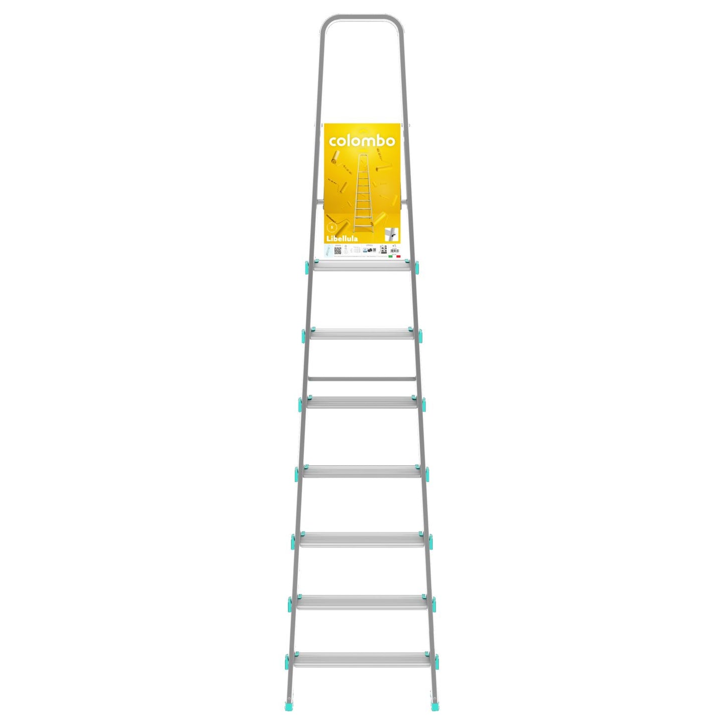 Trittleiter, Trittleiter 8 stufen, Trittleiter Klappbar, Höhe 174 cm,  Max, Belastbar 150 kg, Aluminium, Hergestellt in Italien, Colombo LIBELLULA 8 stufen, 4