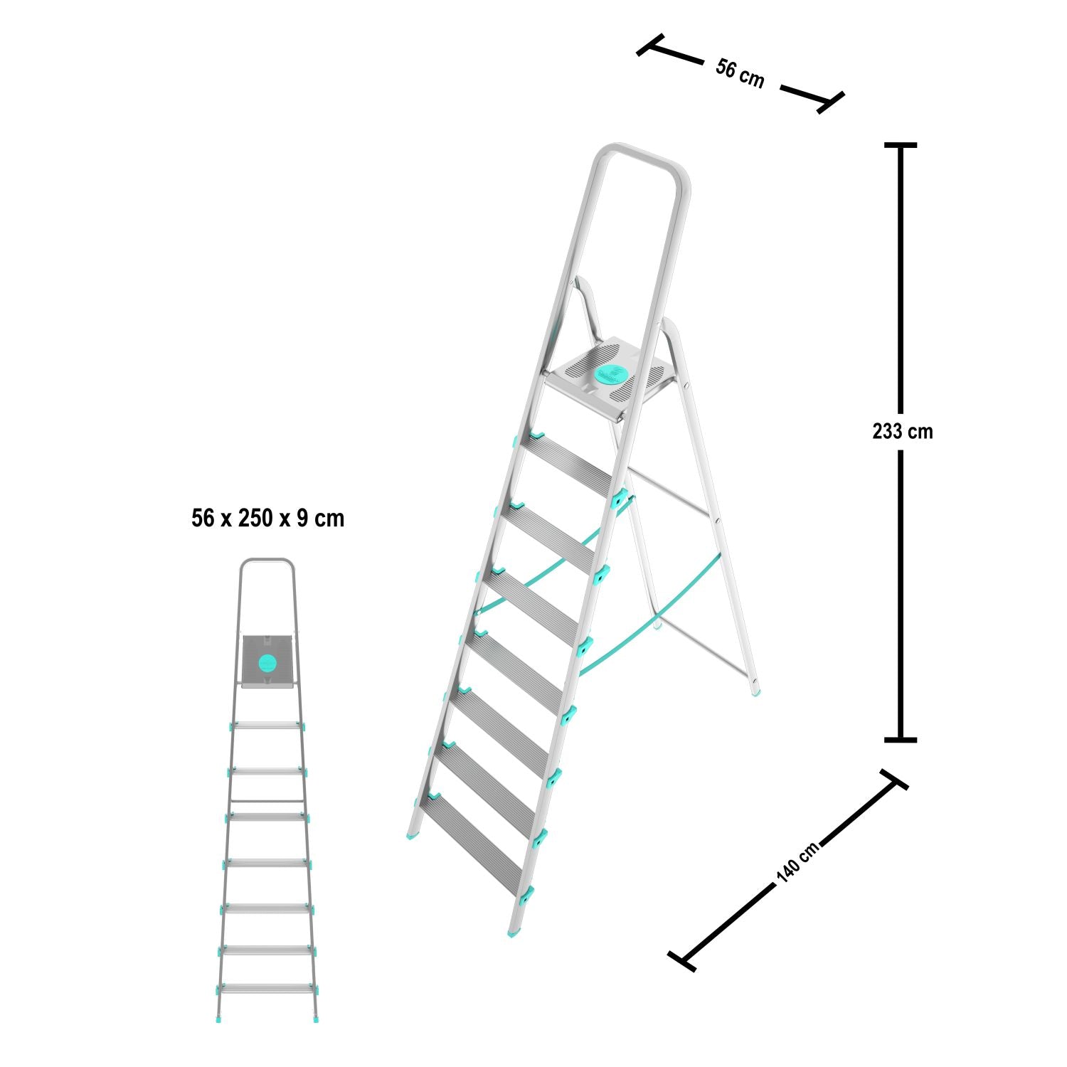 Trittleiter, Trittleiter 8 stufen, Trittleiter Klappbar, Höhe 174 cm,  Max, Belastbar 150 kg, Aluminium, Hergestellt in Italien, Colombo LIBELLULA 8 stufen, 3