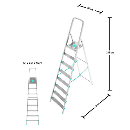 Trittleiter, Trittleiter 8 stufen, Trittleiter Klappbar, Höhe 174 cm,  Max, Belastbar 150 kg, Aluminium, Hergestellt in Italien, Colombo LIBELLULA 8 stufen, 3