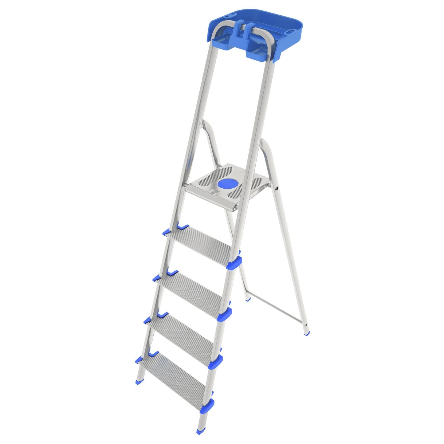 Trittleiter 4 Stufen, Klappleiter Alu, Extragroßer Stufe 12cm, Stufenleiter, mit Ablageschale, Max. Belastbar 150kg, Aluminium, Colombo ATLANTICA - Trittleiter 4 Stufen, 6