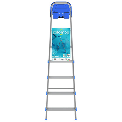 Trittleiter 5 Stufen, Klappleiter Alu, Extragroßer Stufe 12cm, Stufenleiter, mit Ablageschale, Max. Belastbar 150kg, Aluminium, Colombo ATLANTICA - Trittleiter 5 Stufen, 7