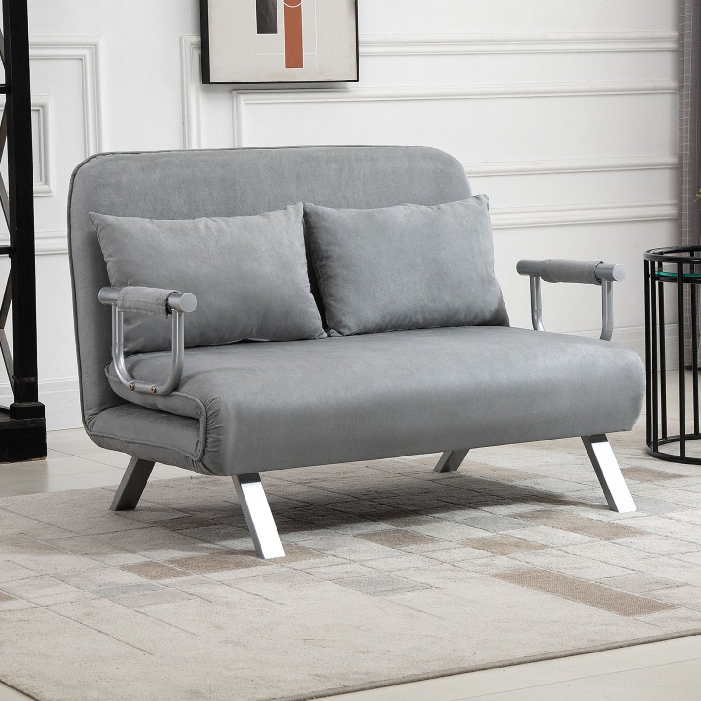 Schlafsofa, Schlafcouch, Couch mit Schlaffunktion, Sofa Bed, Zweisitzer Bettfunktion & Kissen, Verstellbares Sofa, HOMCOM, 1