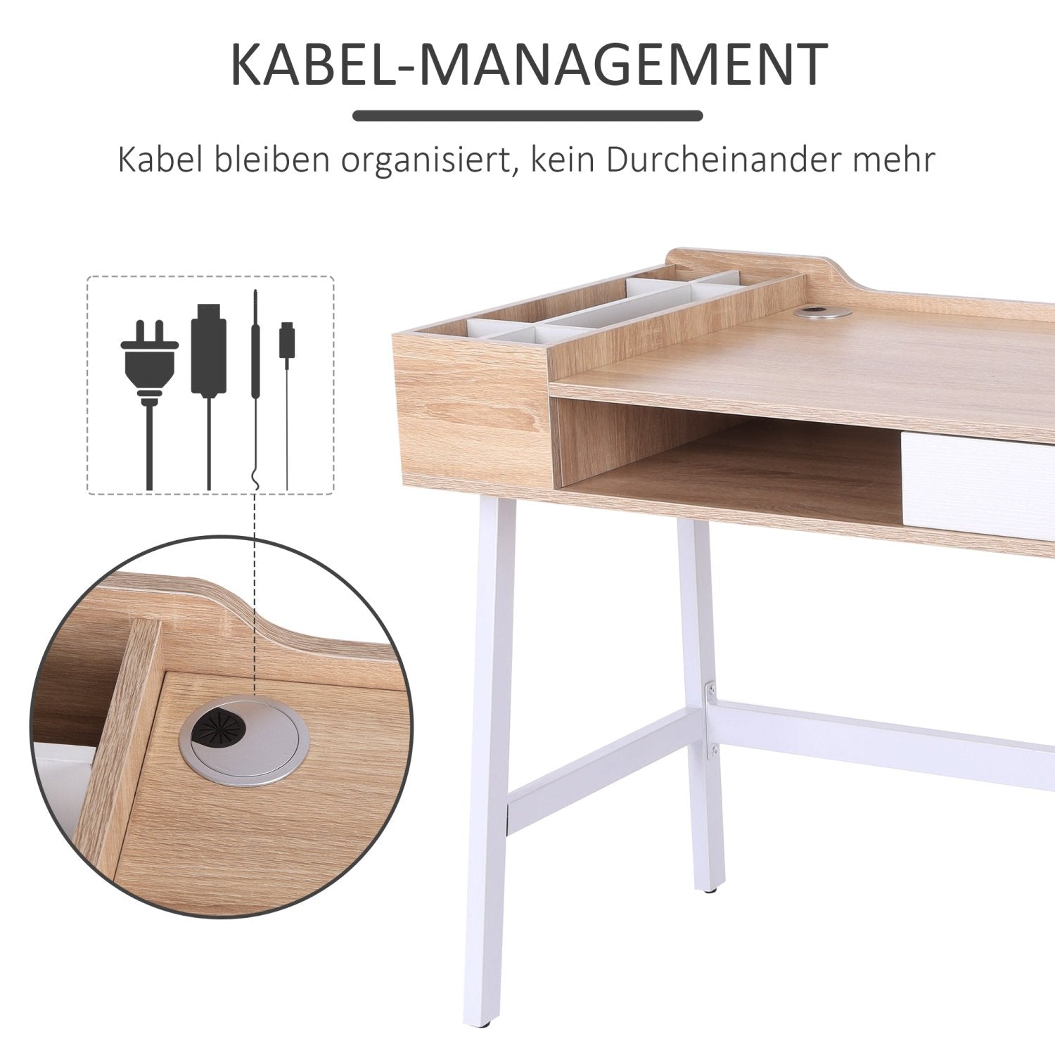 Schreibtisch, mit Ablagefächern  Computertisch, PC Tisch, Bürotisch, vielseitig, mit Schublade, Breite Tischplatte, HOMCOM, 4