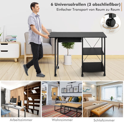 Schreibtisch, Computertisch, PC Tisch, Schreibtisch mit Stauraum, Schreibtisch Klappbar, mit 6 Rädern, Costway, 4