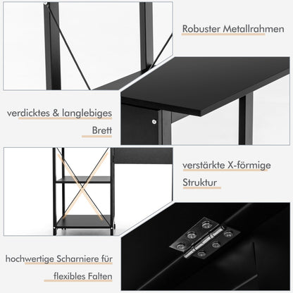 Schreibtisch, Computertisch, PC Tisch, Schreibtisch mit Stauraum, Schreibtisch Klappbar, mit 6 Rädern, Costway, 6