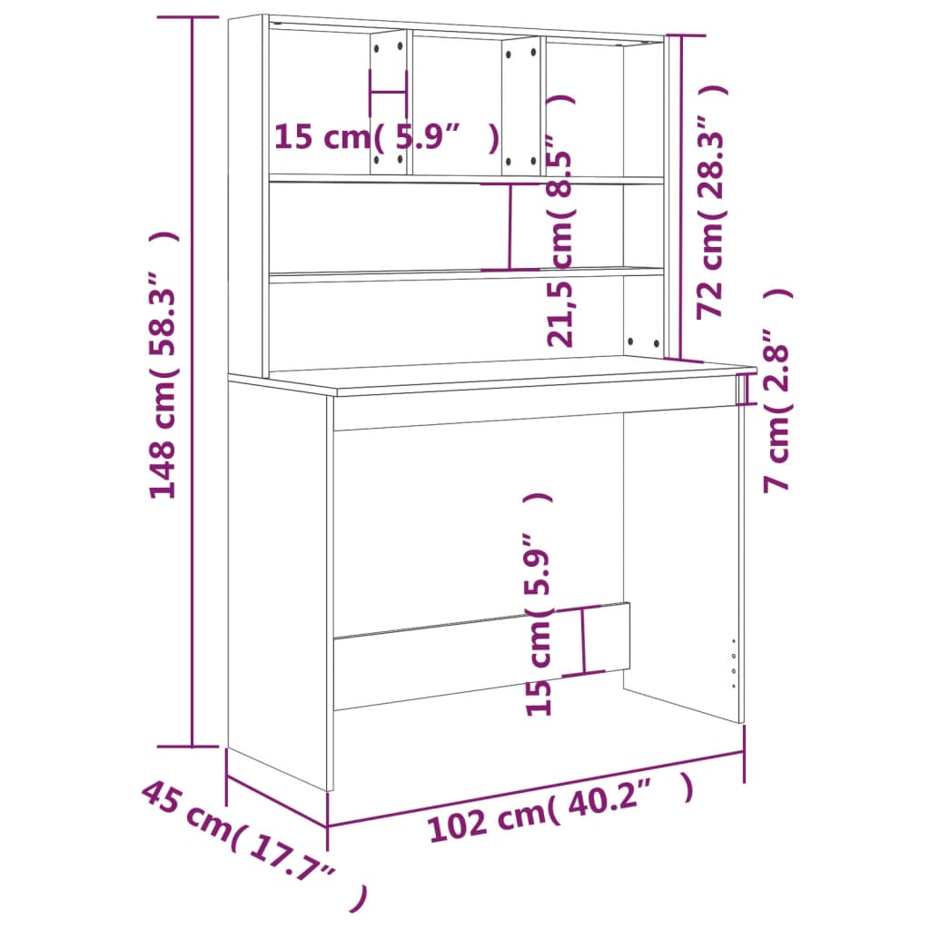 Schreibtisch, Kleiner Schreibtisch, Schreibtisch mit Regal, Schreibtisch mit Stauraum, Schreibtisch Holz, vidaXL, 8