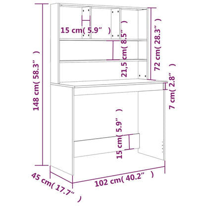 Schreibtisch, Kleiner Schreibtisch, Schreibtisch mit Regal, Schreibtisch mit Stauraum, Schreibtisch Holz, vidaXL, 8