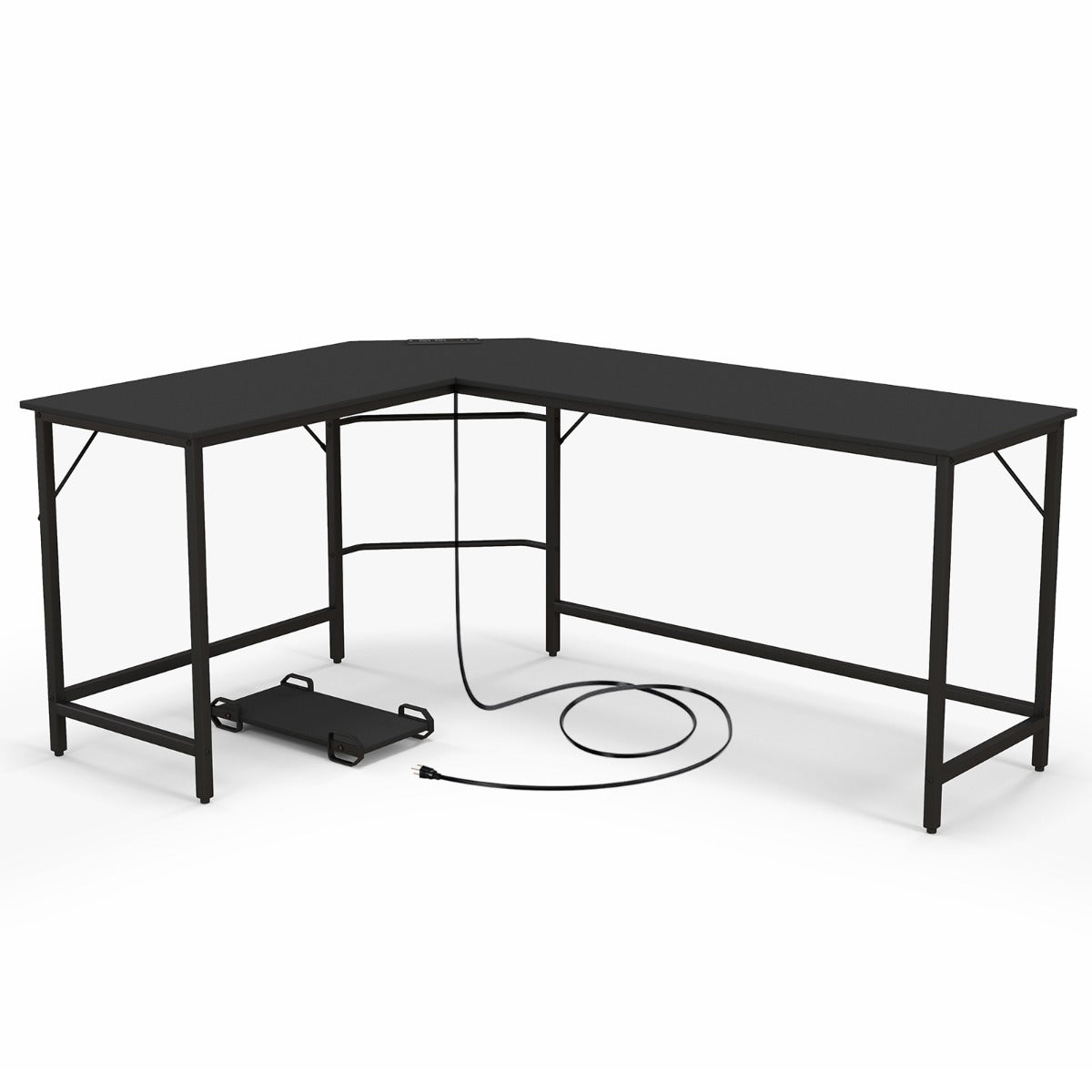 Schreibtisch L Form, Computertisch, PC Tisch, Schreibtisch groß, L Schreibtisch, mit Steckdose & CPU-Ständer, Costway, 3