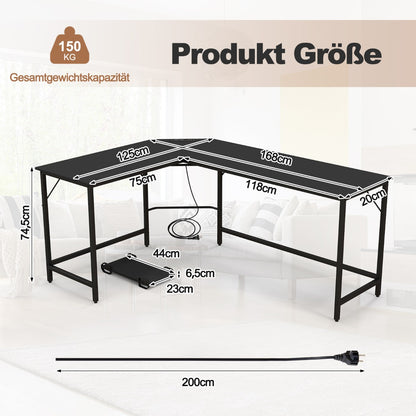Schreibtisch L Form, Computertisch, PC Tisch, Schreibtisch groß, L Schreibtisch, mit Steckdose & CPU-Ständer, Costway, 4
