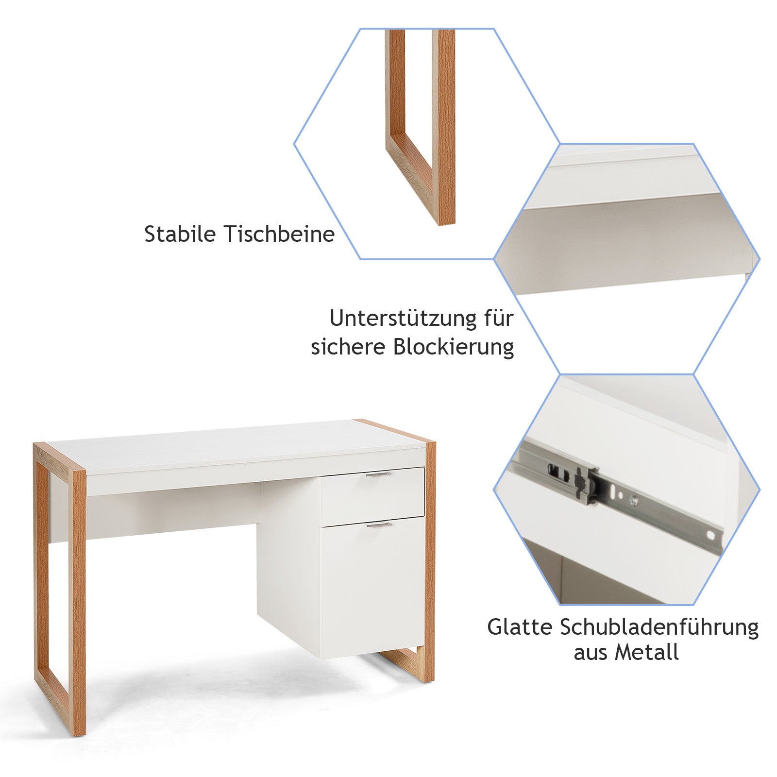 Schreibtisch, Schreibtisch mit Schublade, Kleiner Schreibtisch, Schreibtisch weiß mit Schubladen, Costway, 6