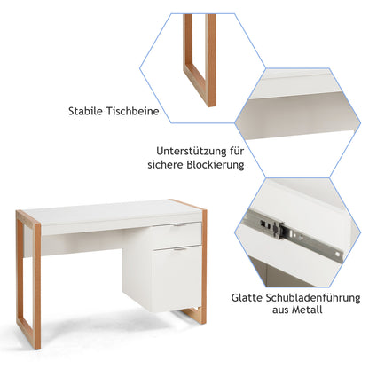 Schreibtisch, Schreibtisch mit Schublade, Kleiner Schreibtisch, Schreibtisch weiß mit Schubladen, Costway, 6