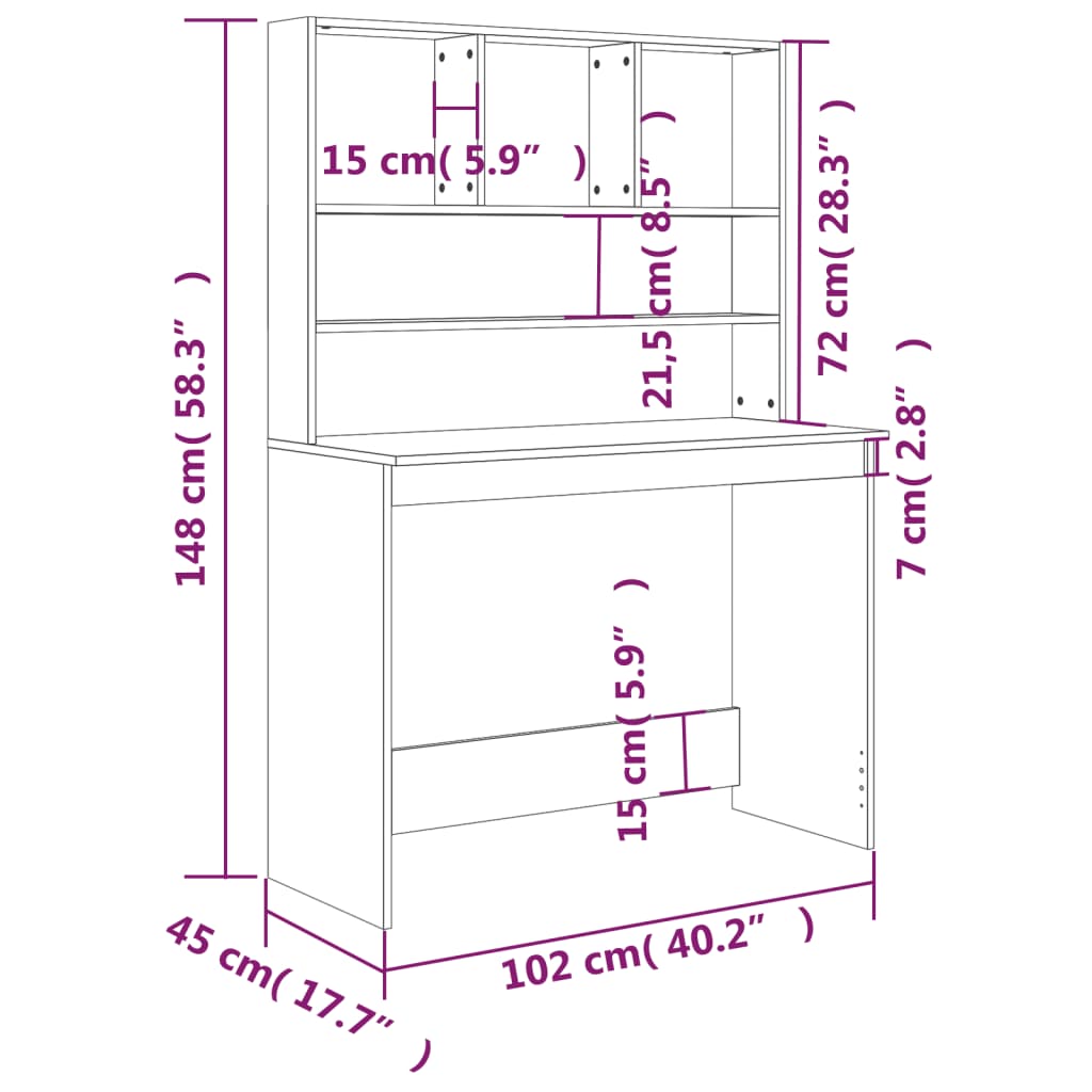 Schreibtisch, Schreibtisch mit Stauraum, Schreibtisch Holz, Kleiner Schreibtisch, Schreibtisch mit Regal, vidaXL, 8